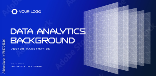 Digital transformation concept with data panels and smart analytics visualization. Abstract big data, AI, automation design for business intelligence. Data analytics backgrounds. Vector illustration