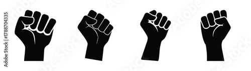 Vector illustration of hands clenched in fist, symbol of solidarity and resistance, raised fists