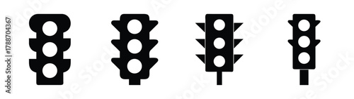 Traffic light vector illustration: black and white traffic signal icons for road safety and guidance design