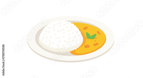 Delicious illustration of traditional curry rice dish served
