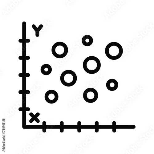 Scatter plot with x and y axis, representing data distribution and analysis