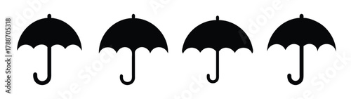 Four black umbrellas vector illustration for weather protection and rain concept graphic design element