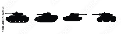 Tank silhouette vector illustration: military vehicle, army tank, war machine, armored vehicle, battle tank