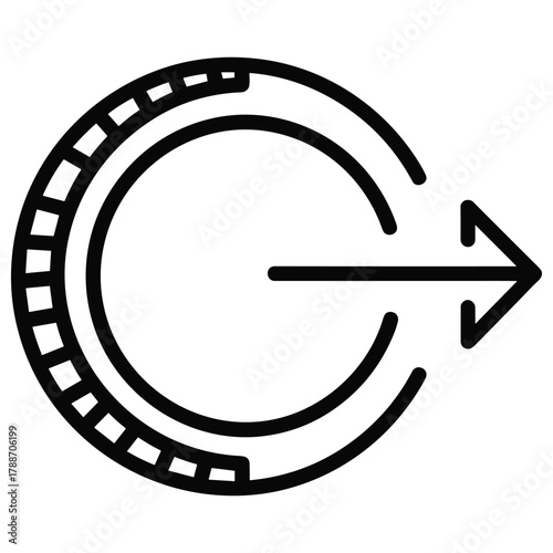 Circular arrow with a horizontal line pointing to the right, symbolizing exit or next step