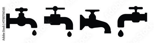 Faucet water tap dripping plumbing fixture silhouette vector illustration and design elements