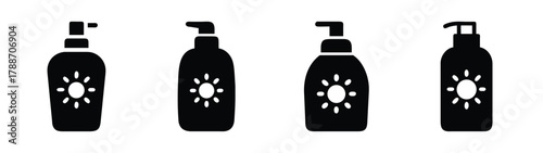 Sunscreen lotion bottle set vector illustration for summer skincare and protection concept design