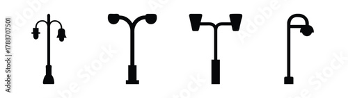 Street light pole silhouette vector art collection for landscape and urban design elements