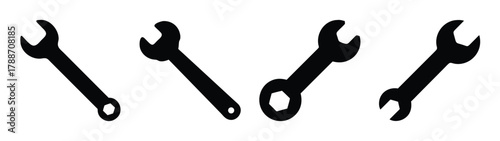 Illustration of black wrench tool set for repair maintenance and construction equipment projects