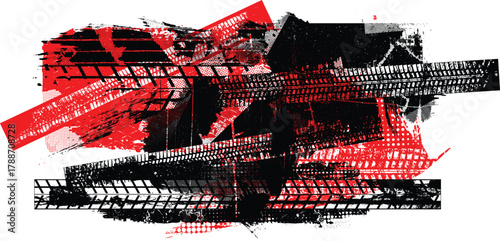 Dynamic background with distressed tire threads and asphalt texture,perfect for speed-themed creative project. Banner with grunge pattern and tire tracks, useful for transport and off-road posters