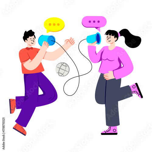 Creative design illustration of string phone communication