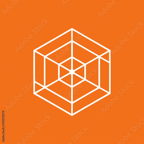 Isometric Wireframe Cube icon logo flat vector design