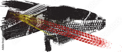 Dynamic background with distressed tire threads and asphalt texture,perfect for speed-themed creative project. Banner with grunge pattern and tire tracks, useful for transport and off-road posters