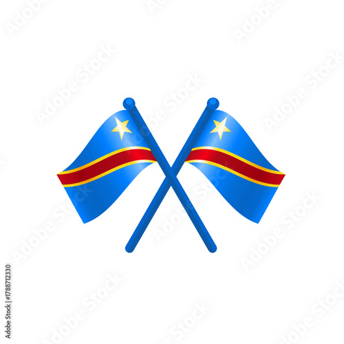 Crossed democratic republic of congo national flags isolated, vector illustration