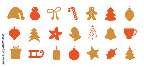 Vector set of christmas abstract hand-drawn design elements. Naive minimalist New Year icons. 