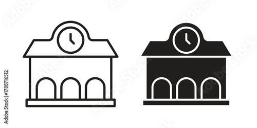 Train station building icon, vector graphics collection. logotype graphic art design