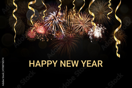 Fireworks and decorative circle bokeh for New Year card