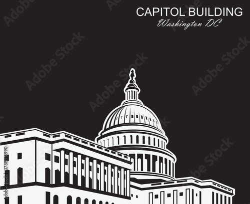 United States Capitol building icon in Washington DC isolated on black background