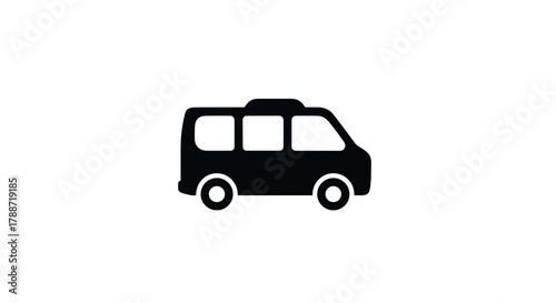 Minimalist black silhouette icon of a passenger van or minibus