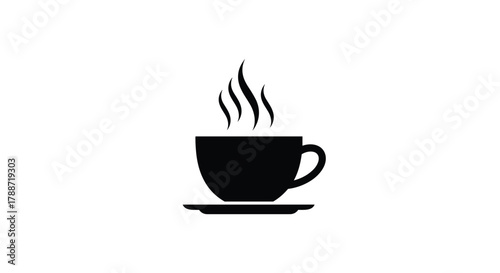 Minimalist steaming hot coffee cup icon symbol on white background