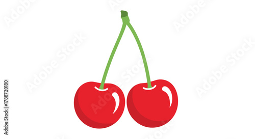 Pair of juicy ripe red cherries with a green stem vector art