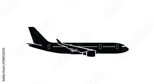 Passenger airplane black silhouette vector for global travel icon