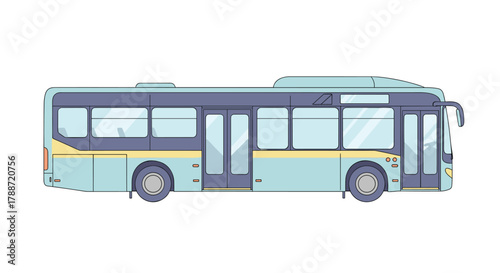 Public city bus cartoon illustration in blue and yellow colors