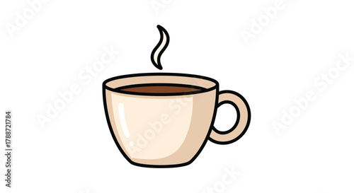 Steaming cartoon coffee cup on white background illustration