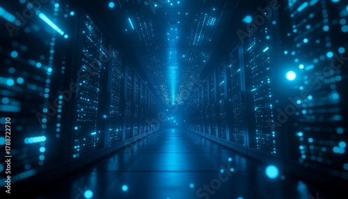 A digital futuristic tunnel with lights and a sense of endless data