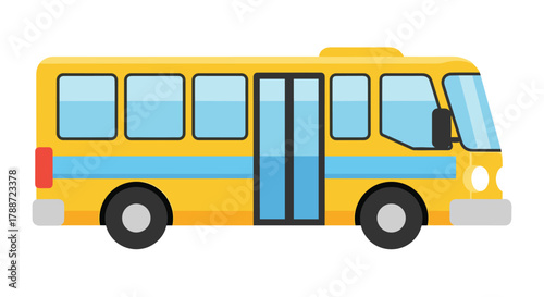 Yellow school bus isolated on white, public transport graphic