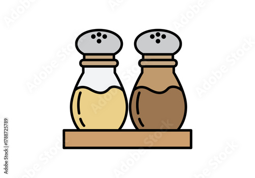 Ilustración de un par de salero y pimentero en una base.