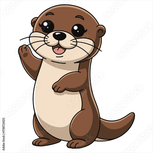 Cute Otter Clip art Standing and Waving for Kids and Educational Designs