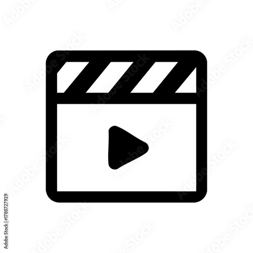 movie clapperboard with play button representing media content creation, video production, and entertainment industry concepts.