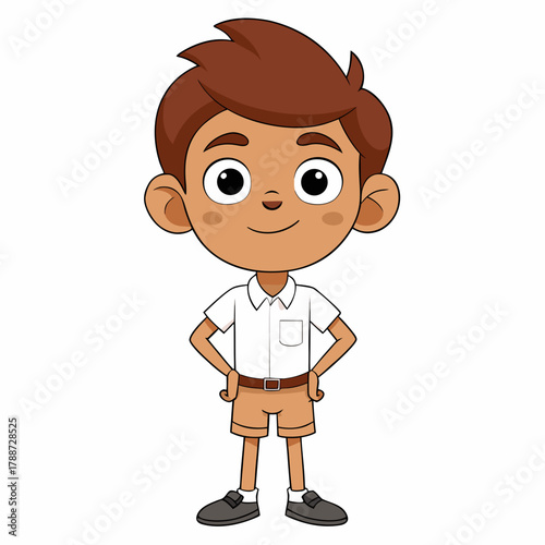 Cartoon boy with brown hair with uniform