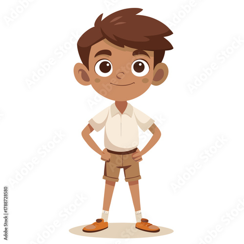 Cartoon boy with brown hair and tan skin