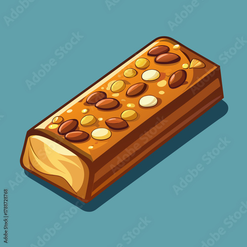 A delicious granola bar with nuts and seeds on a blue background