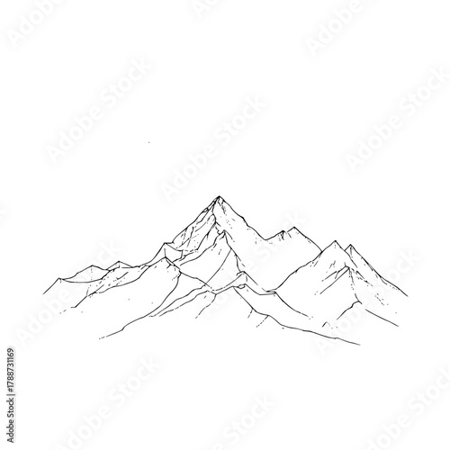 A minimalist line drawing of a mountain range with jagged peaks against a white background scenery view
