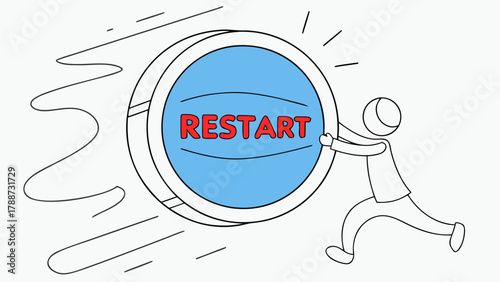 Engaging illustration of a person metaphorically pushing a restart button, representing new beginnings and fresh starts. This illustration captures the essence of restarting and motivation.