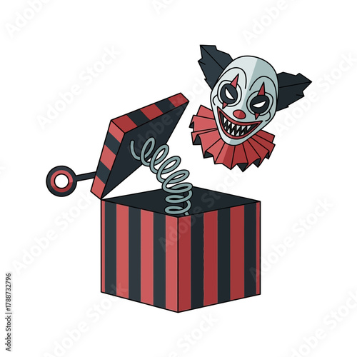 Jack in the box with clown face and spring coming out.