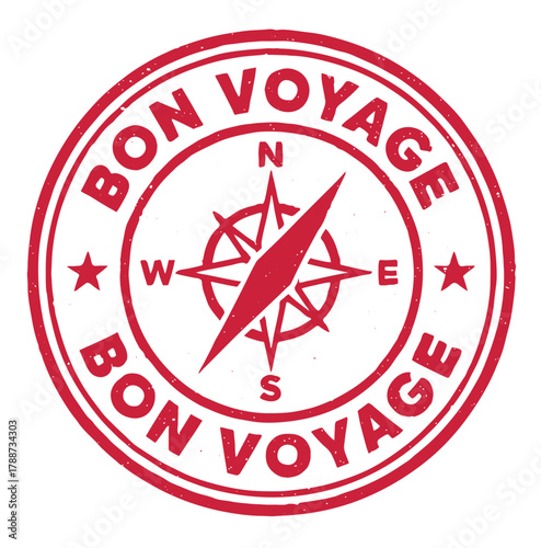 Bon voyage rubber stamp featuring a compass, symbolizing travel and adventure, perfect for journey enthusiasts