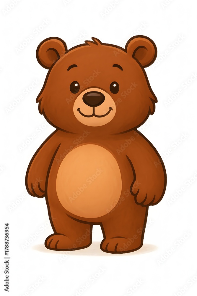 Fototapeta premium Cute Cartoon Brown Bear on White Background