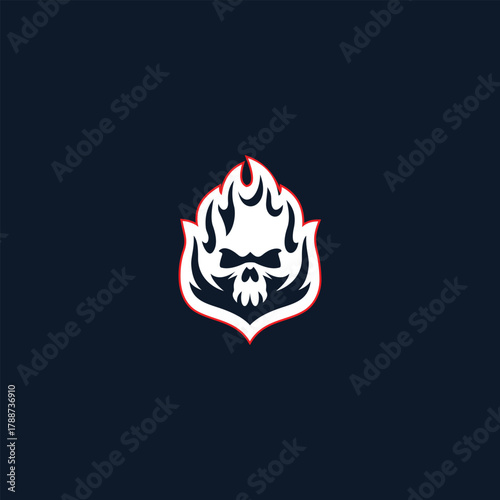 Flaming skull emblem with modern design and striking contrast illustration