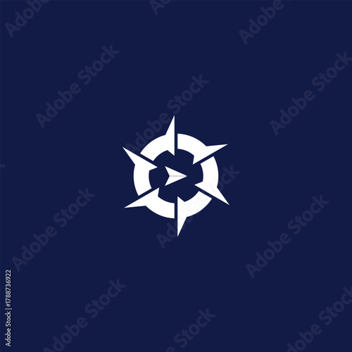 Geometric compass rose graphic with directional indication on dark backdrop