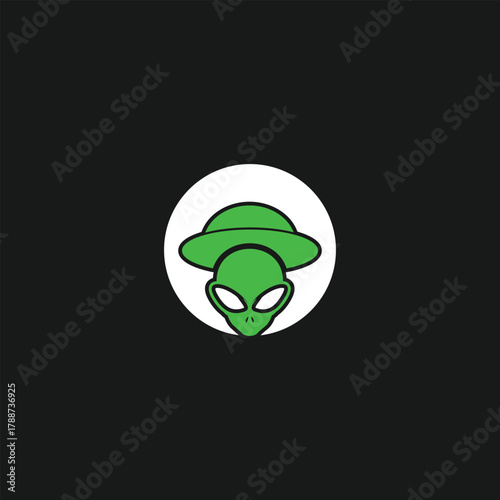Extraterrestrial visitor in a classic flying saucer, minimalistic design