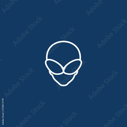 Minimalist white alien outline on deep blue background for designs