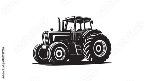 Cartoon tractor illustration agricultural vehicle in black and white isolated design element for farming and agriculture 