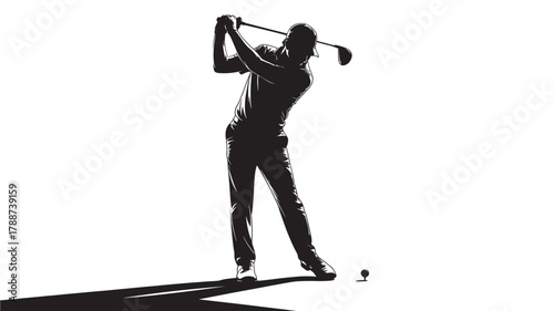 Silhouette of a golfer swinging illustration on white background perfect for sports and recreation designs