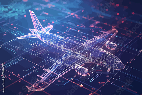 Futuristic 3D Airplane Wireframe Design