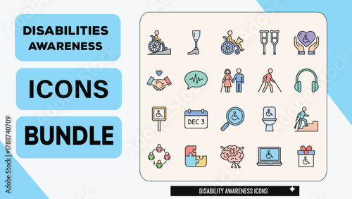 Disability Accessibility and Awareness Icons Bundle - Color Line Set