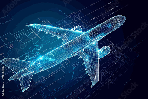 Futuristic 3D Airplane Wireframe Design
