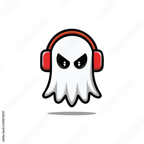 Cartoon Ghost with Headphones - A Spooky Music Lover.